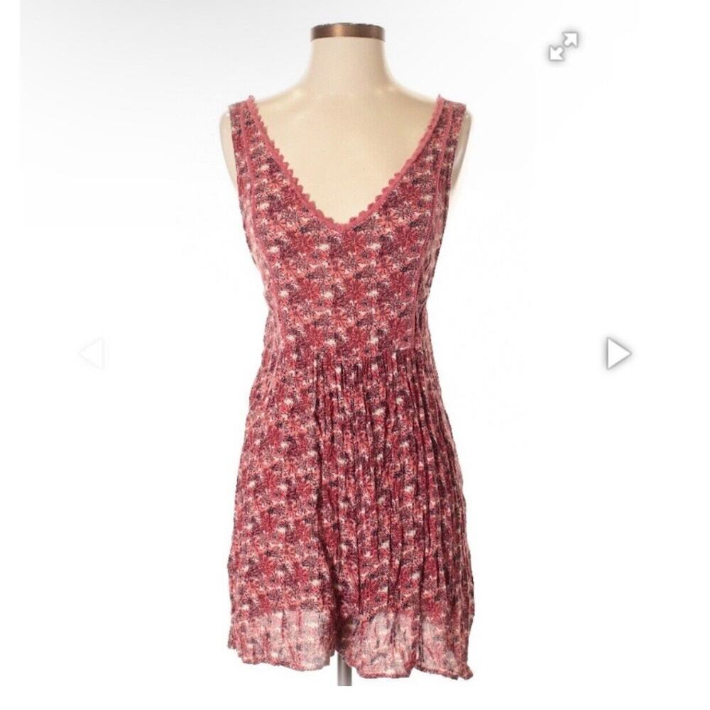 Zara Trafaluc Pink Floral Short Crinkle Sun Romper V Neck Tassel Tie Size XS